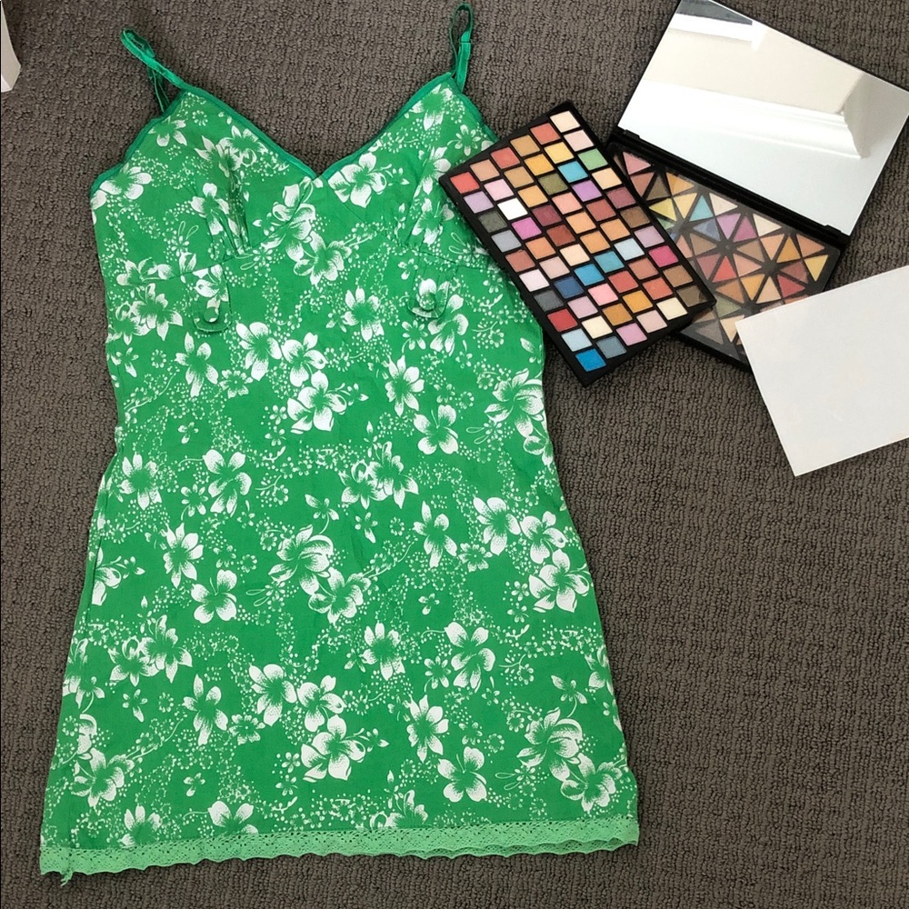 Green Floral Lace-Trim Slip Dress - Women Intimates (Free make up pallet)